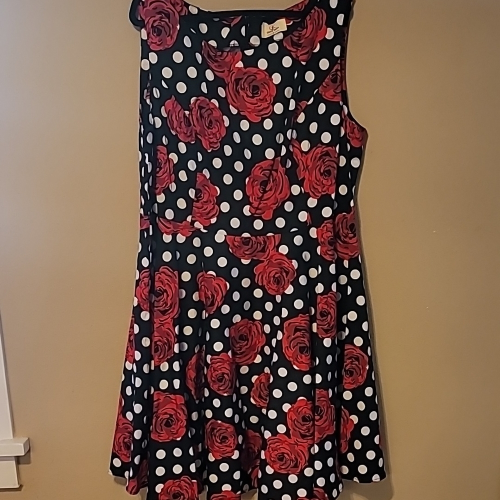 Black Polka Dot and Red Rose Dress